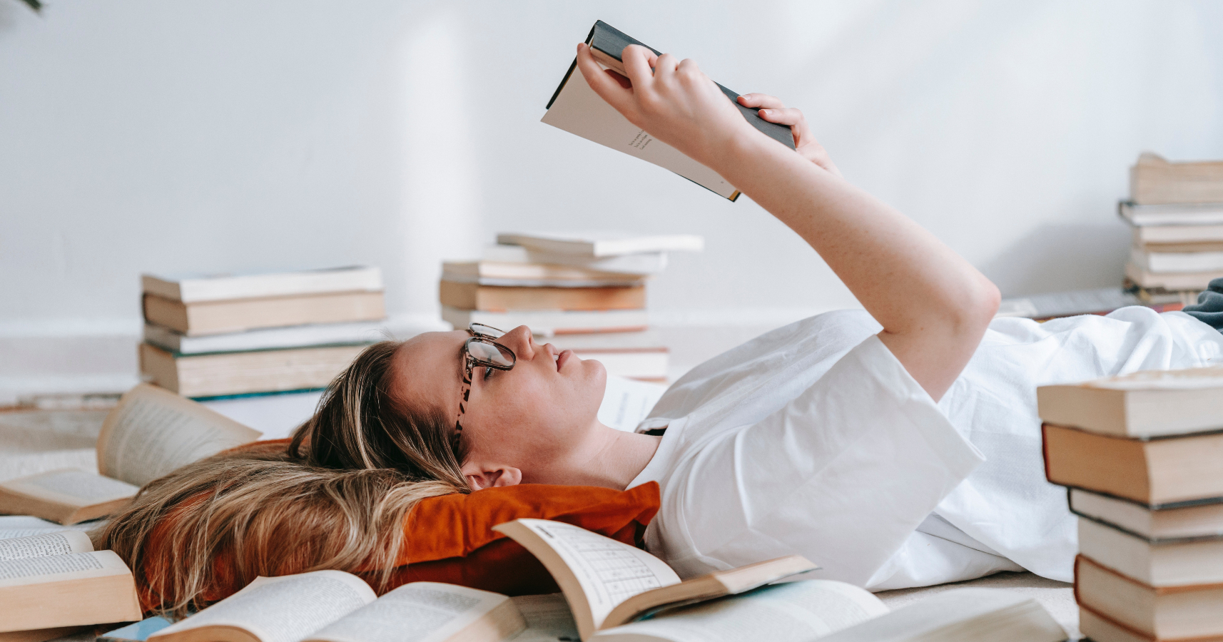 A woman reading books